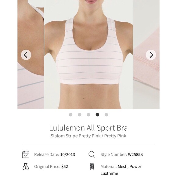 Lululemon Womens All Sport Bra SZ 4 6? Pink Stripe Medium Support Yoga Run EUC! - Picture 1 of 9
